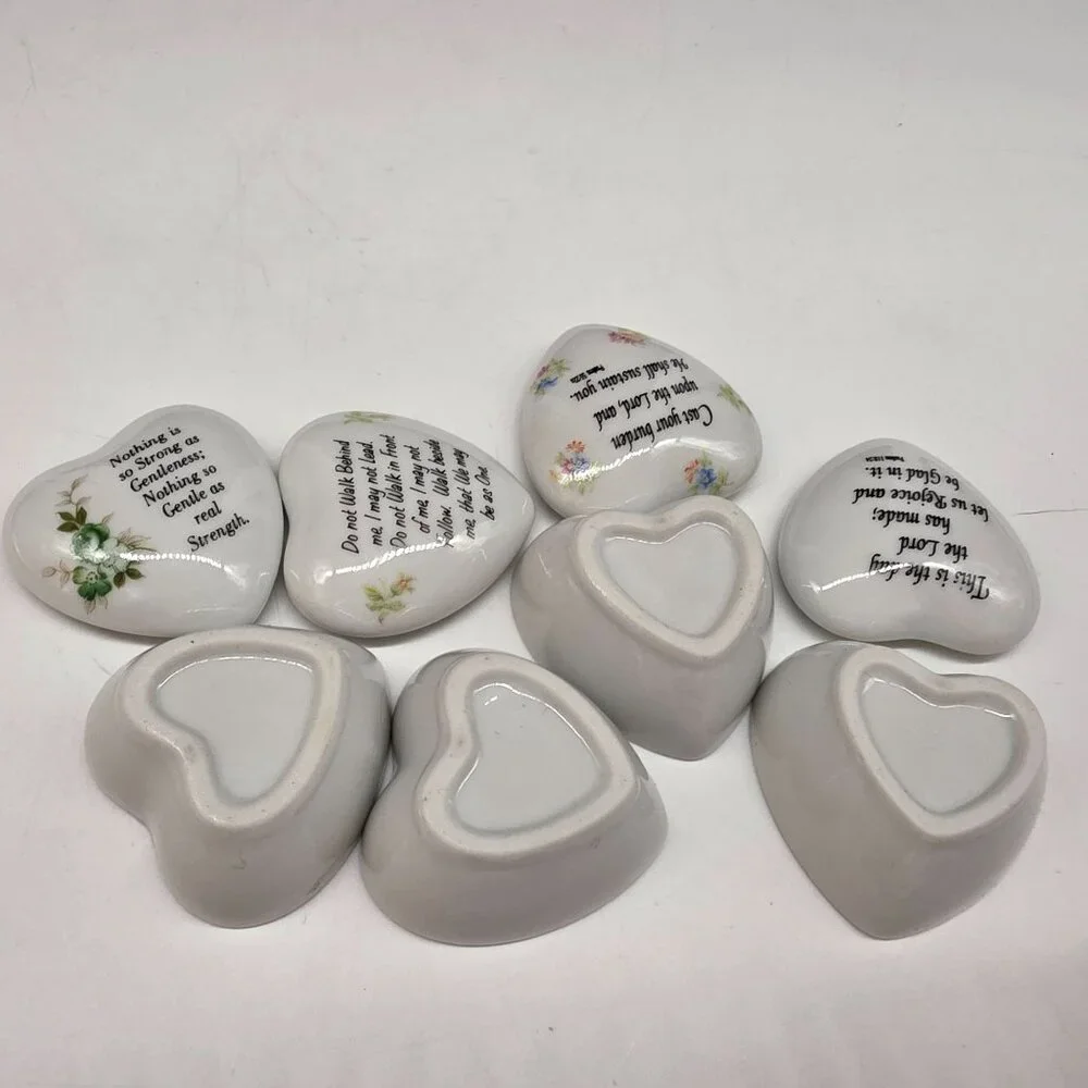 Heart-Shaped Porcelain Trinket Boxes With Inspirational Quotes & Floral Set 4